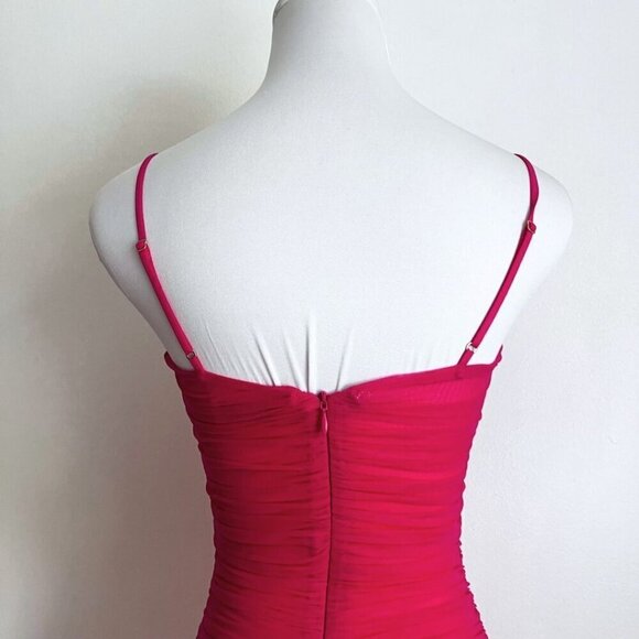 ARITZIA BABATON LUXOR FUCHSIA PINK RUCHED MESH DRESS - 0 - Picture 8 of 13